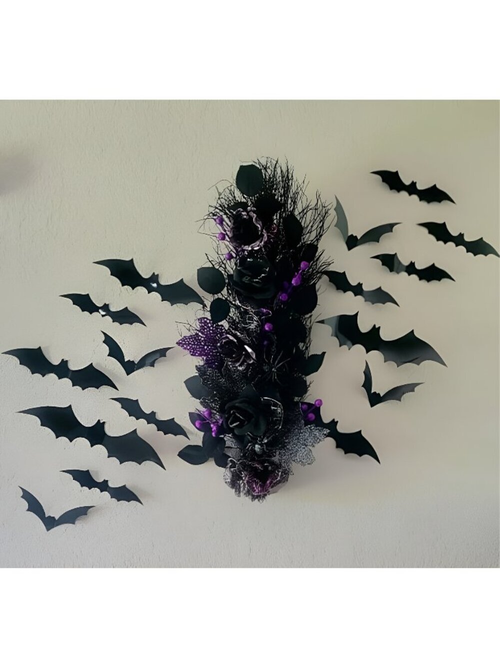 60PCS Halloween Bats Decoration 4 Different Sizes Realistic PVC Black 3D Sticker